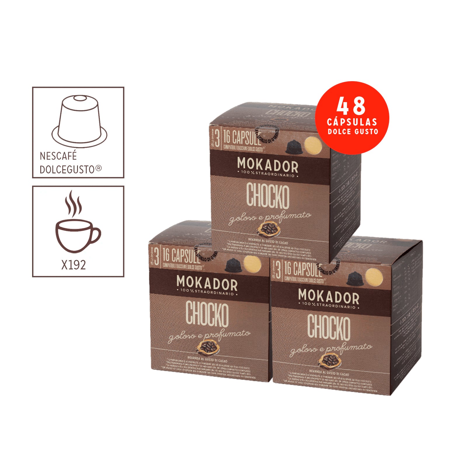 PACK 48 Cápsulas compatible con Dolce Gusto ® - Chocko – Mokador 100%  STRAORDINARIO